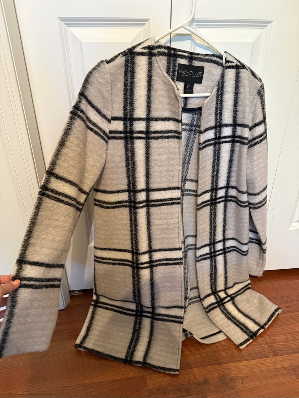 Rachel Zoe Cream and Black Plaid Open-Front Sweater Cardigan